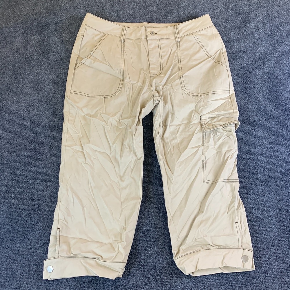 Flamingals Cargo Pants Womens 30 Beige Good Stretch Cotton Straight Snap Cuff
